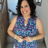 Royal Blue Multi Lizzy Top Tops- Blouses DEAR SCARLETT