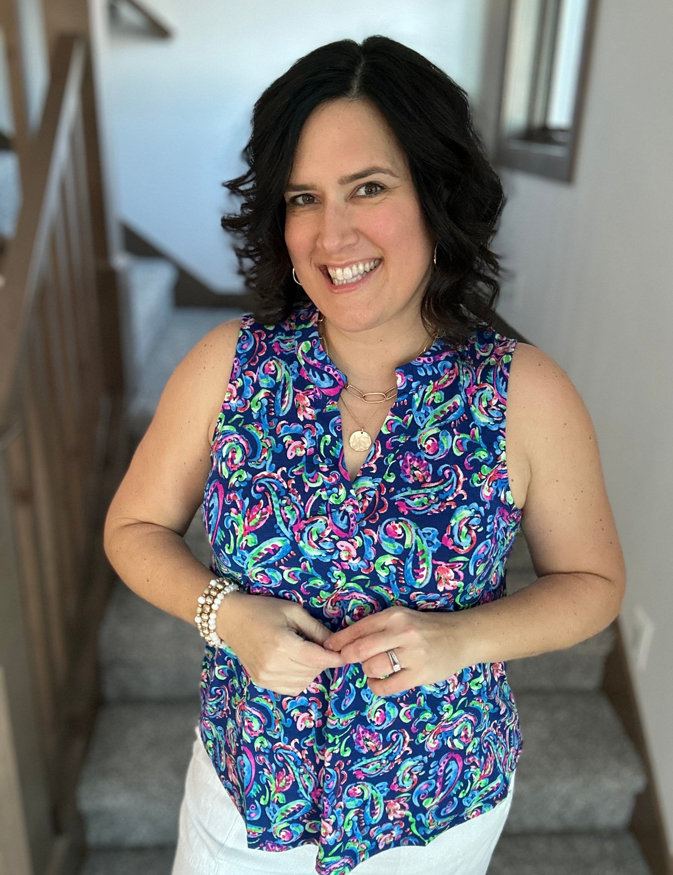 Royal Blue Multi Lizzy Top Tops- Blouses DEAR SCARLETT