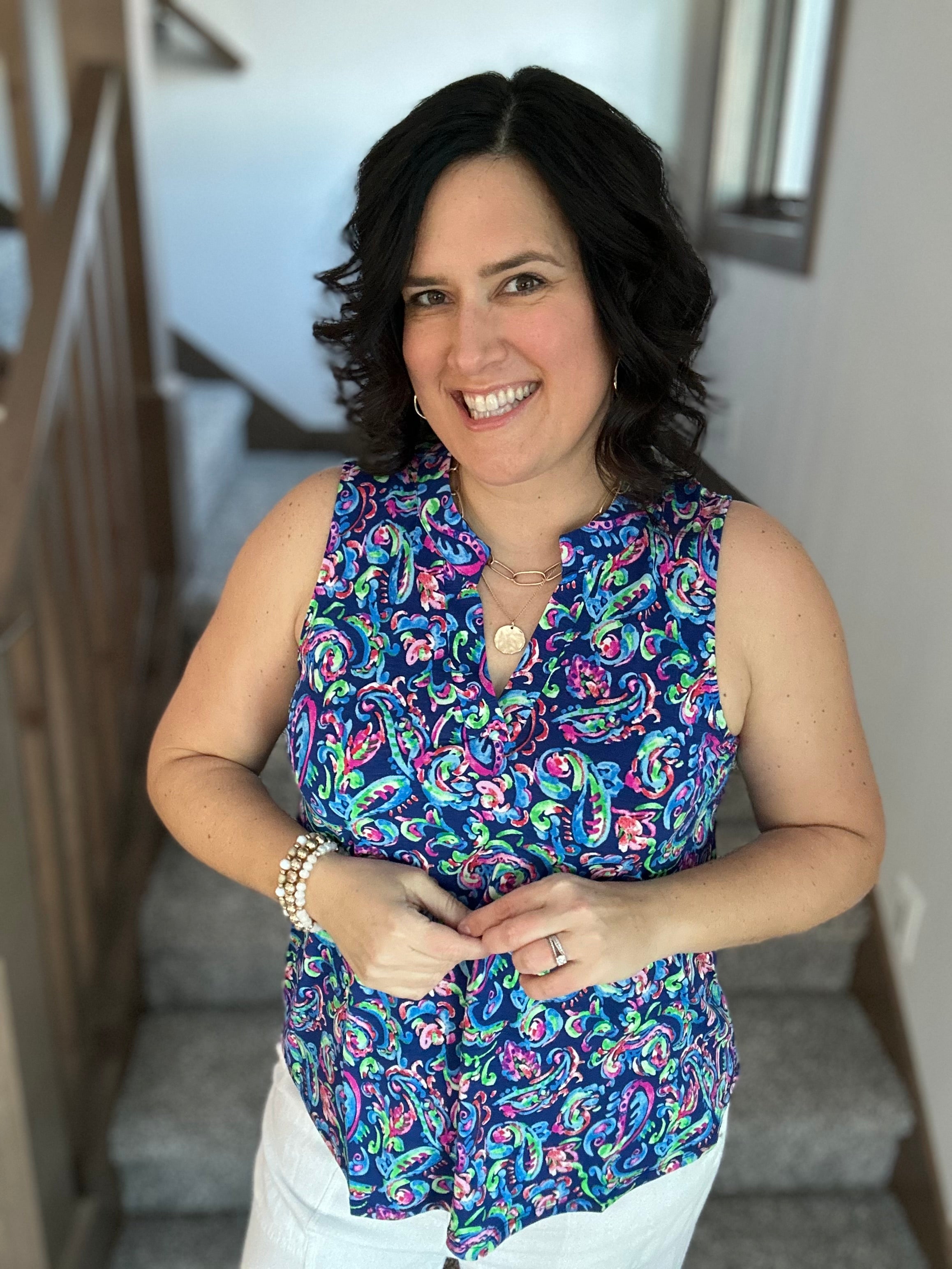 Royal Blue Multi Lizzy Top Tops- Blouses DEAR SCARLETT