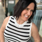 Iris Black & White Stripe Sweater Tank Top - Sweater FLAG AND ANTHEM