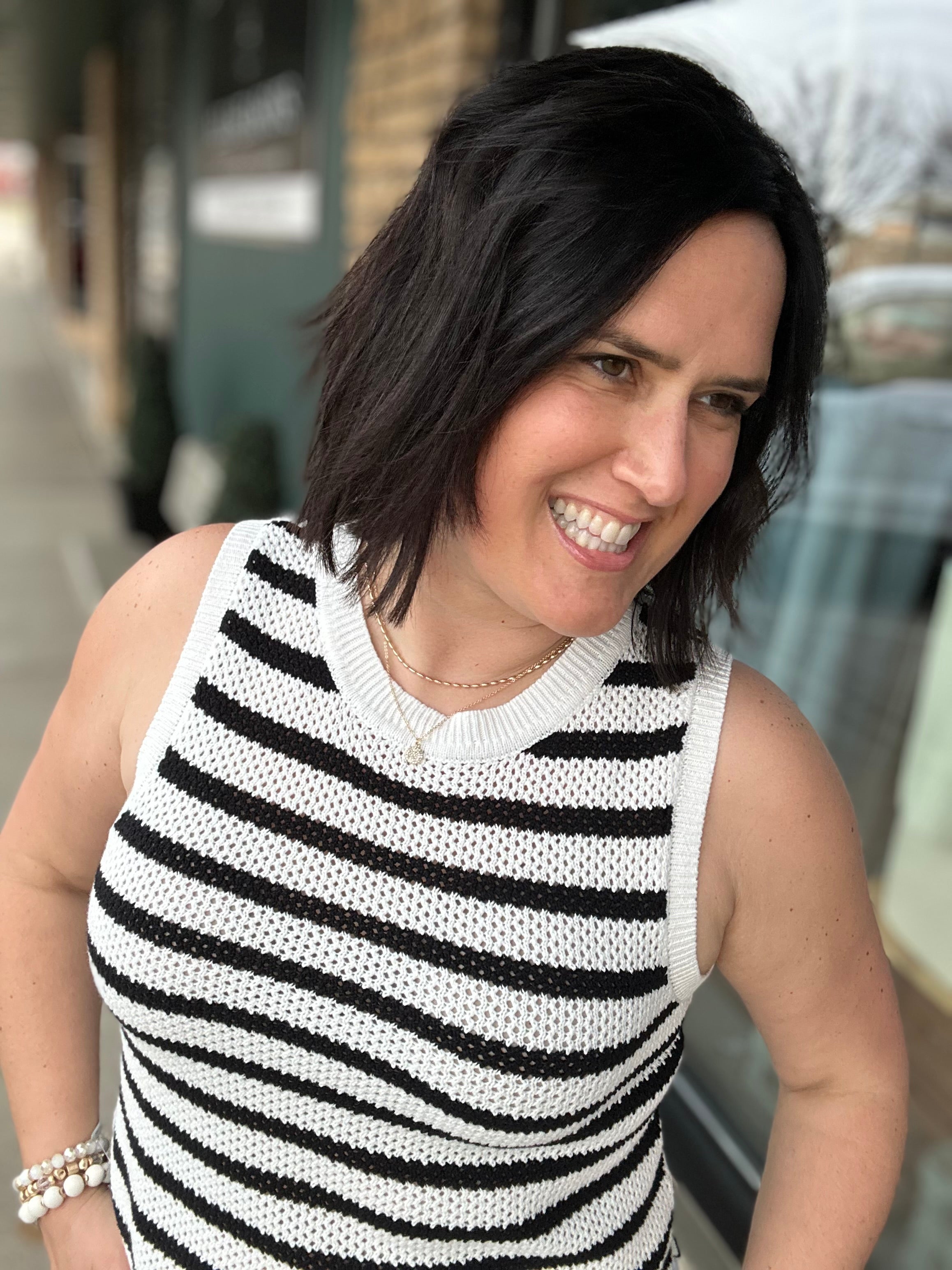 Iris Black & White Stripe Sweater Tank Top - Sweater FLAG AND ANTHEM