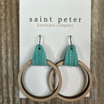 Medium Dark Circle Earrings w/ Teal Leather Jewelry - Earrings St. Peter Hardware