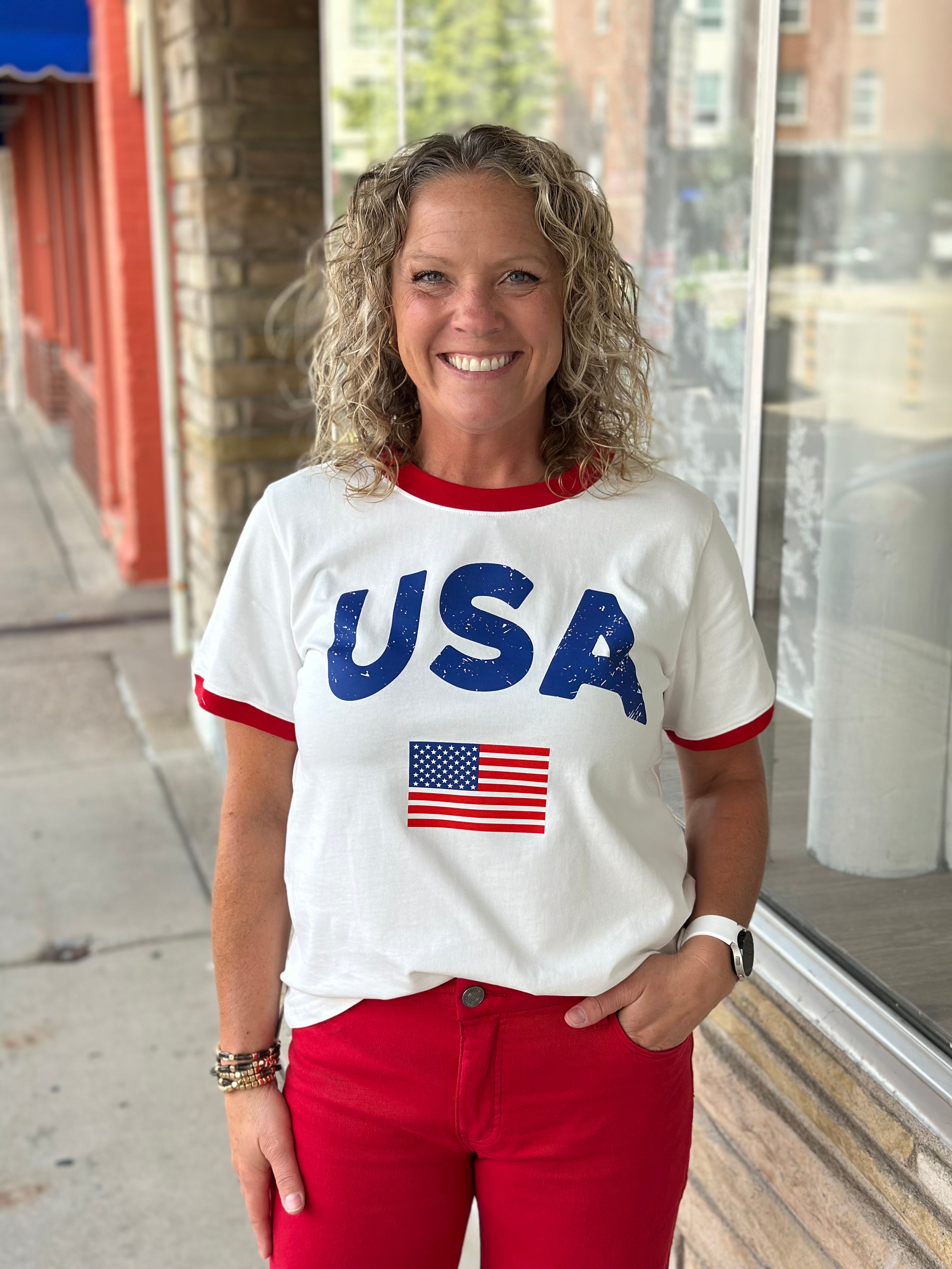 USA Flag Tee Tops- Tees JODIFL