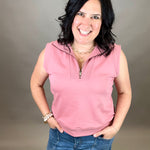 Rose Pink Zip Front Sleeveless Top Top- Sweatshirt DOE & RAE