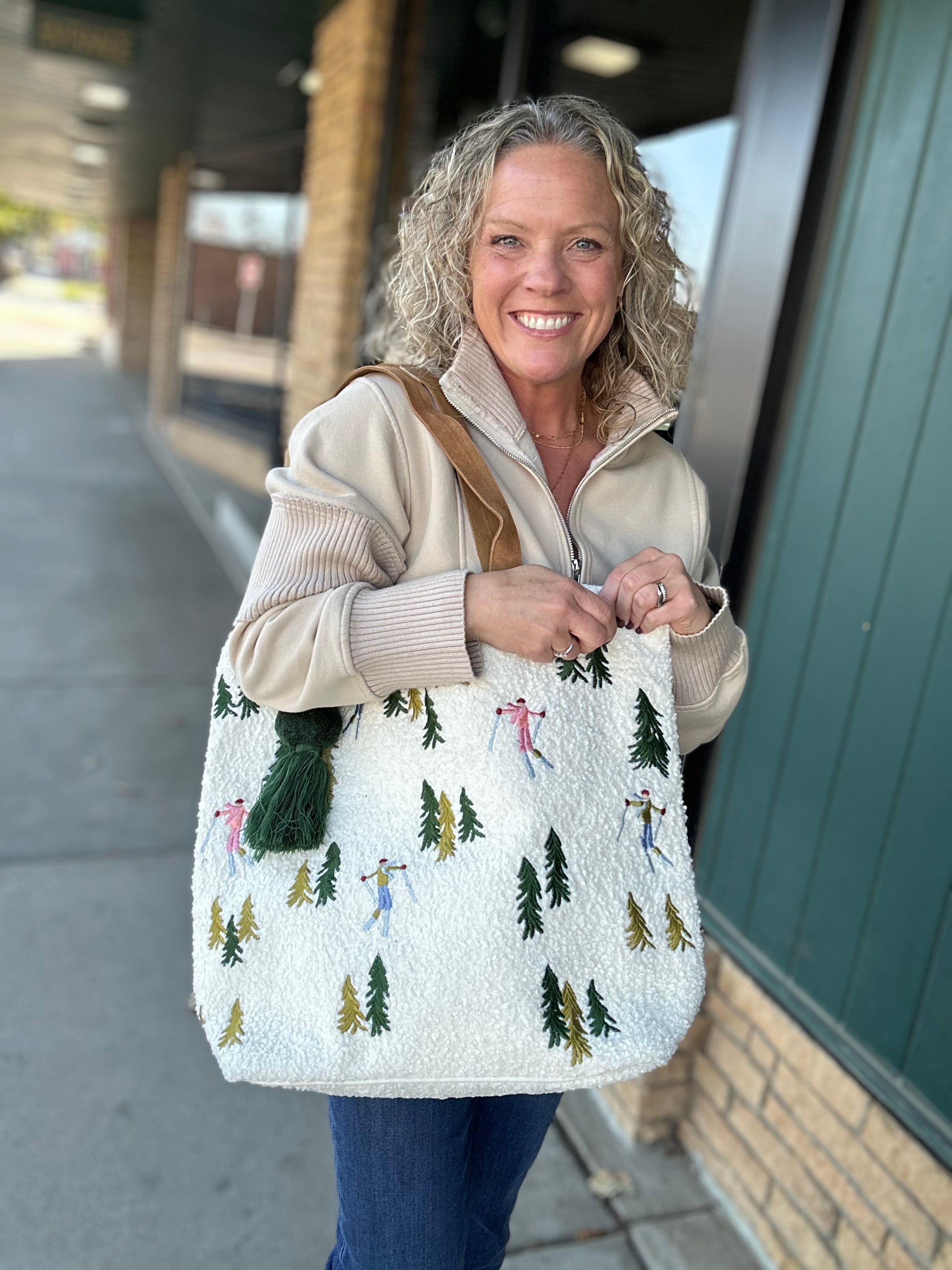 Ski Scene Woven Tote Bags- Totes PANACHE