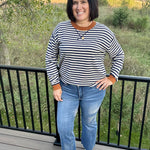 Navy Sand Stripe Contrast Collar Sweater Top - Sweater TRES BIEN