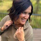 Army Waffle Mixed-Media Hoodie Top - Sweatshirt TRES BIEN