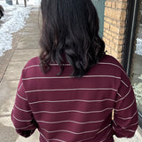 Dark Cherry/Cream Stripe Polo Top