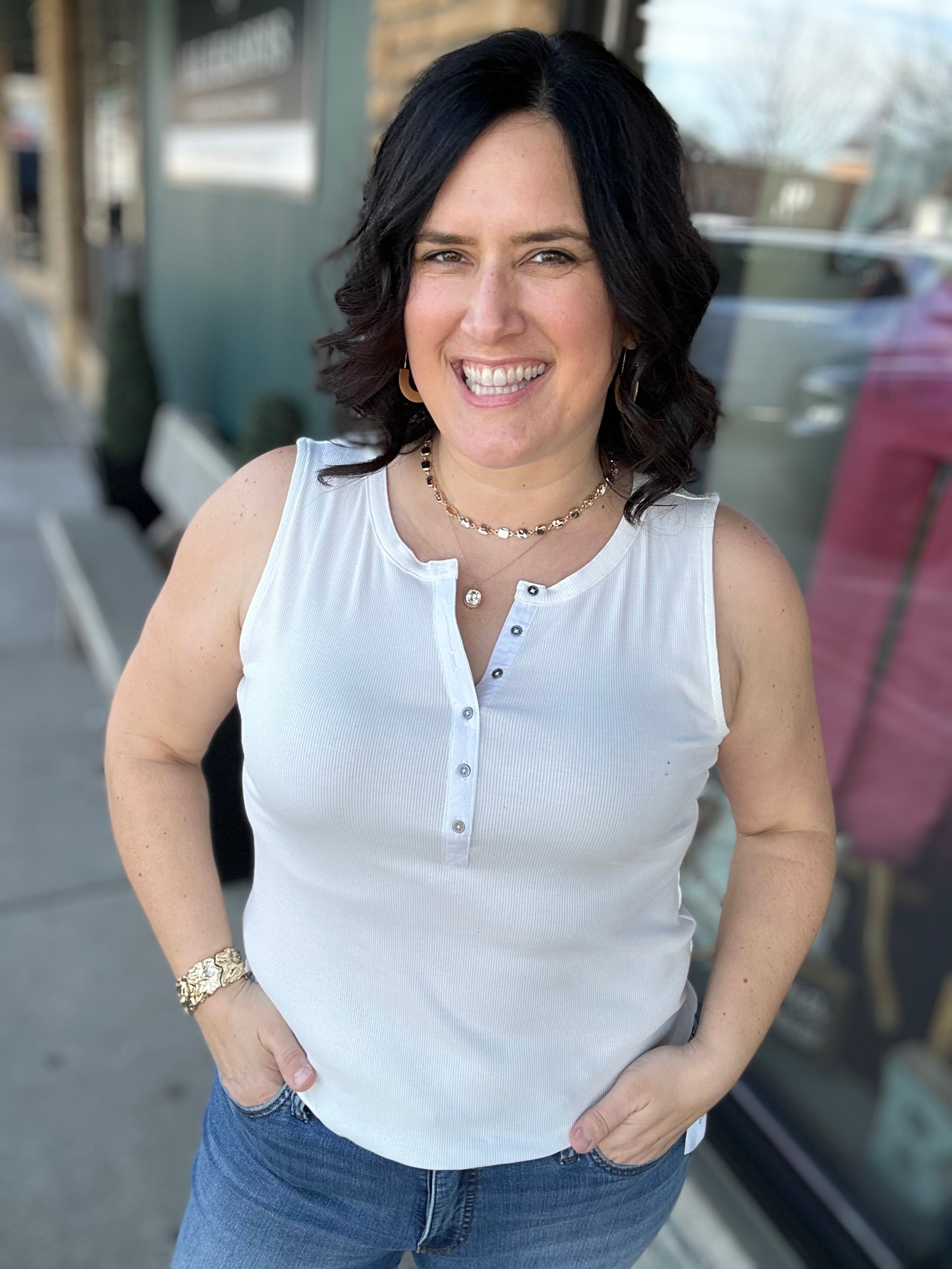 White Denning Henley Tank Tops- Tanks FLAG AND ANTHEM