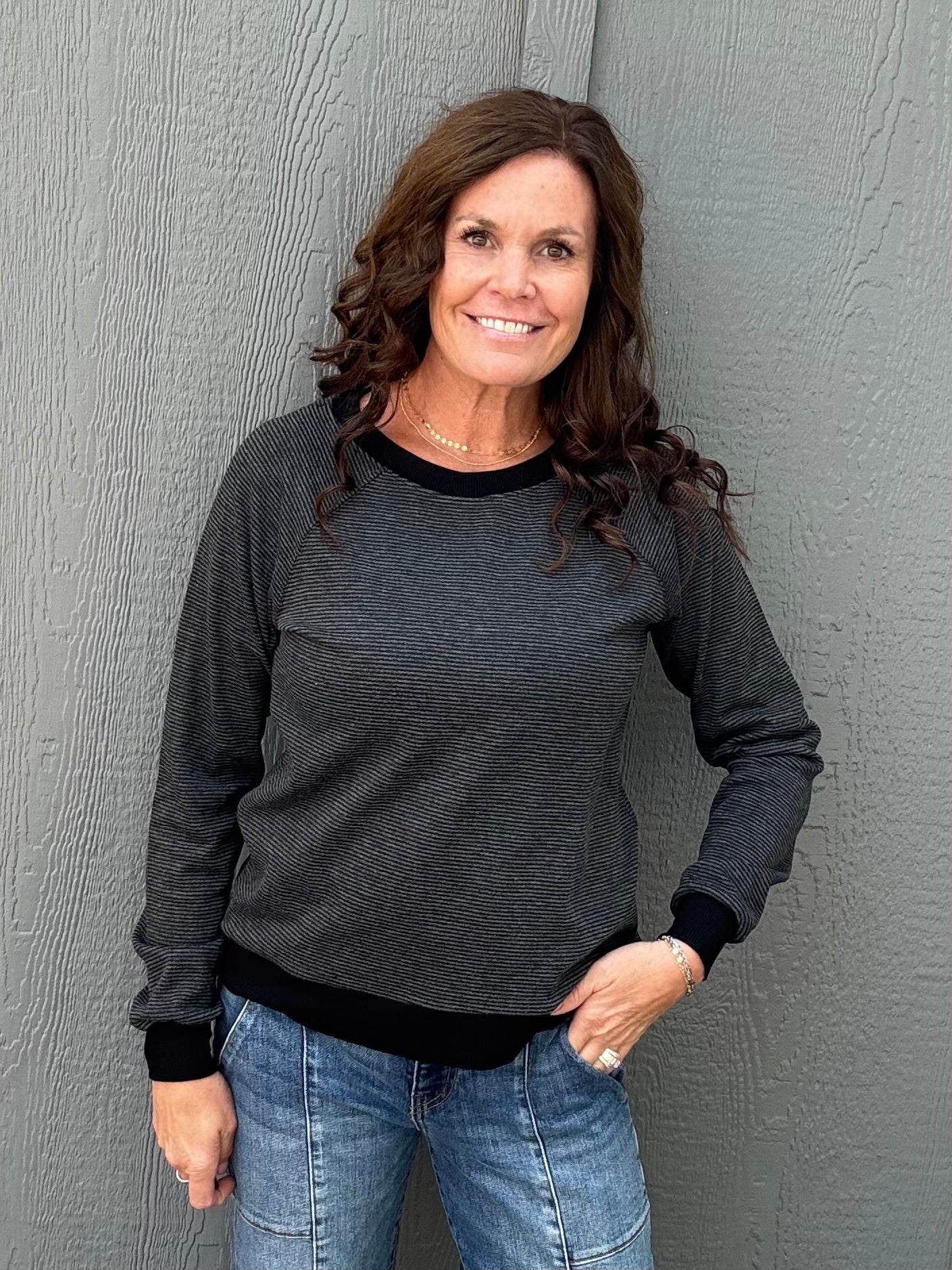 Charcoal Pinstripe Raglan Top Top - Sweater STACCATO