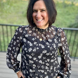 Black Floral Dot Ruffle Blouse