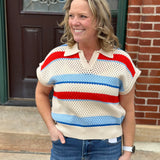 Striped Short Sleeve Knit Top