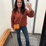 Rust Quilted Half Zip Top Top - Sweatshirt DOE & RAE
