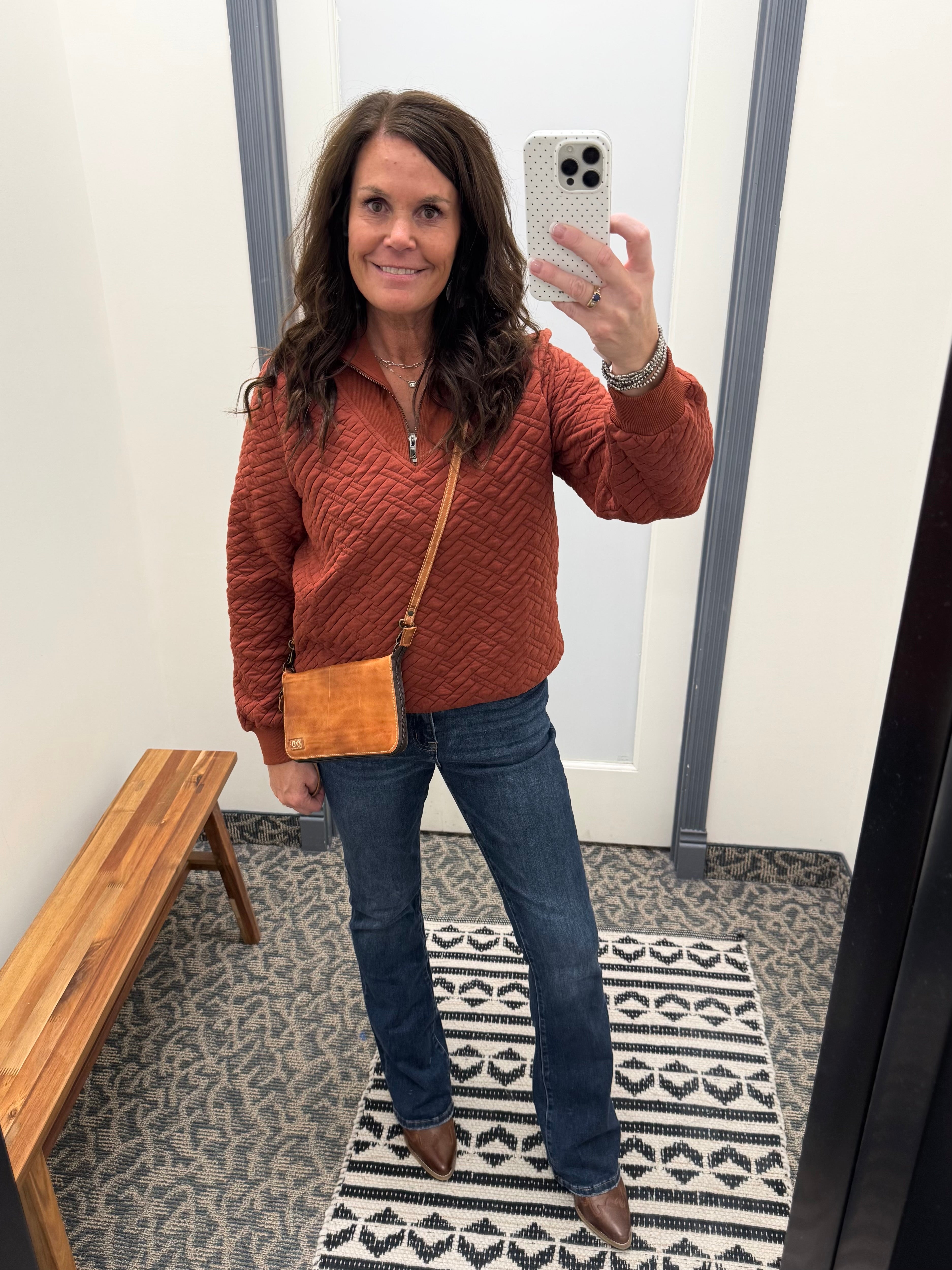 Rust Quilted Half Zip Top Top - Sweatshirt DOE & RAE