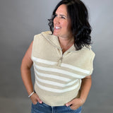 Beige Striped Half Zip Sweater Top Top - Sweater DOE & RAE