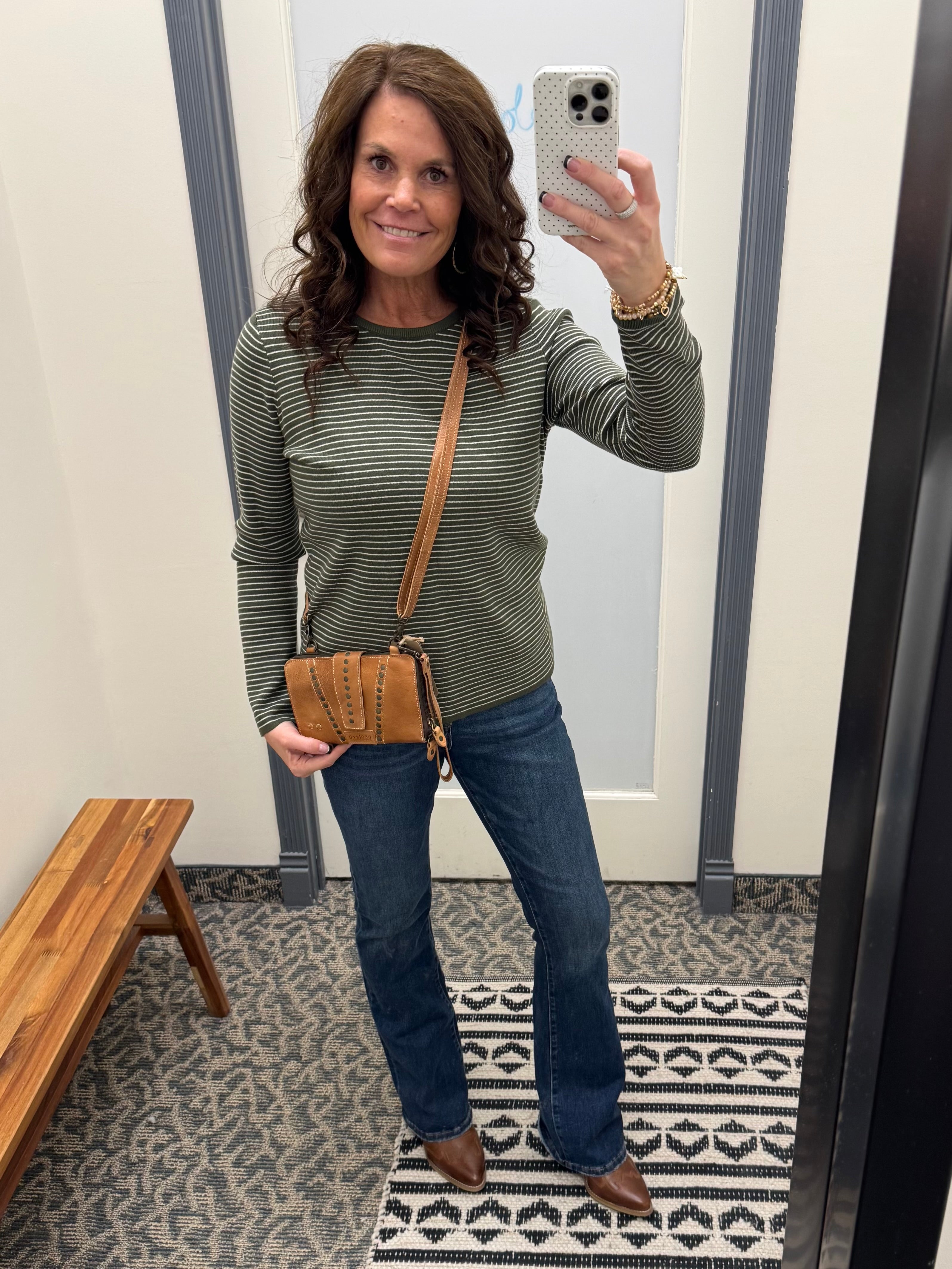 Dark Olive Pinstripe Sweater Top - Sweater STACCATO