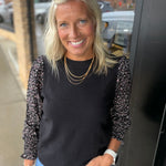 Black Floral Smocked Sleeve Top STACCATO