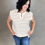Cream/Rust Stripe Sweater Vest Top - Sweater WISHLIST
