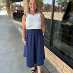 White & Navy Midi Dress Dresses DOE & RAE