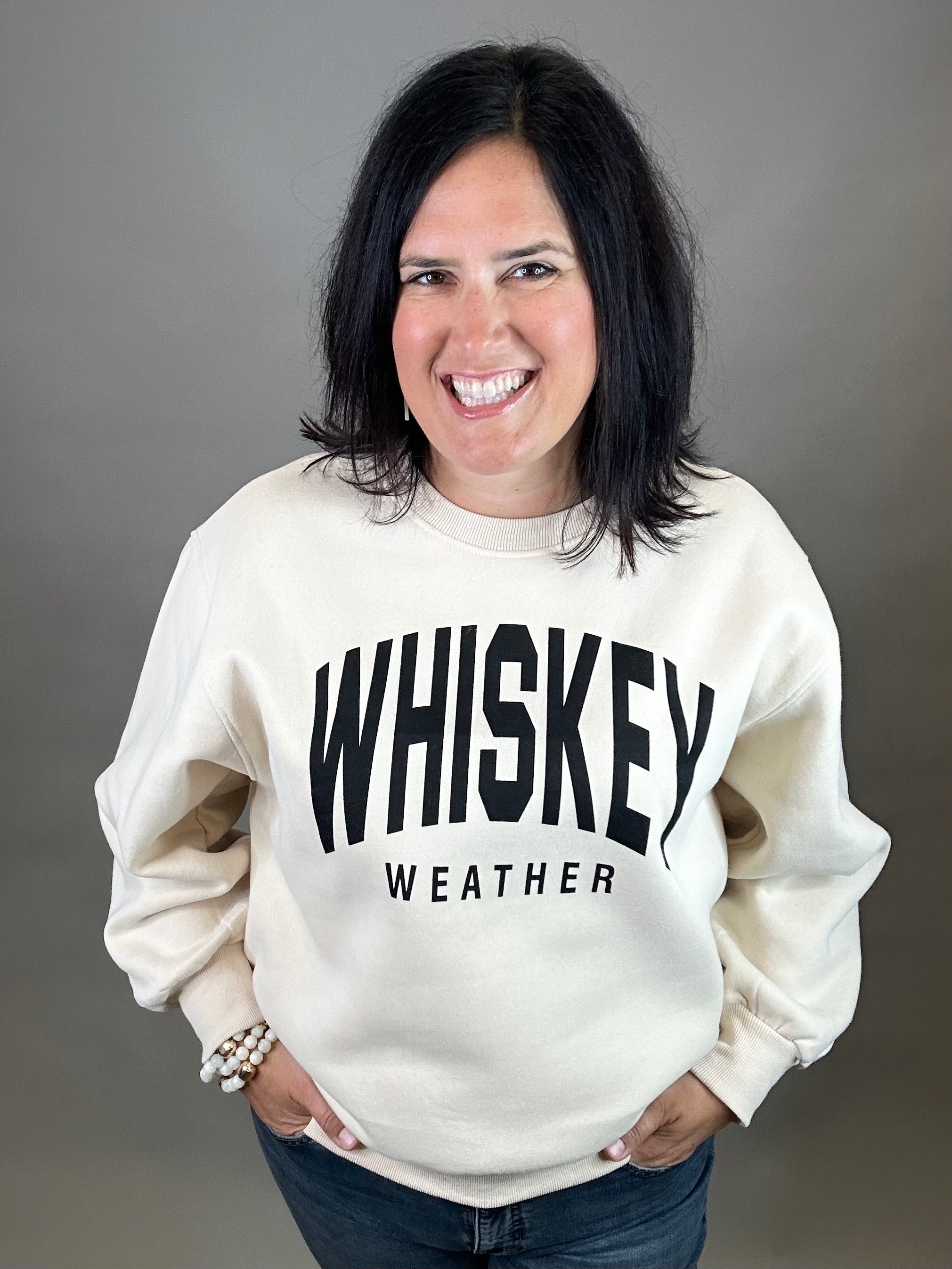 Tan Whiskey Weather Sweatshirt Top- Sweatshirt PANACHE