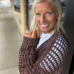 Espresso Crochet Open Cardigan DOE & RAE