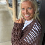Espresso Crochet Open Cardigan DOE & RAE
