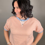 Peach/Blue Elbow Sleeve Top Top - Tee STACCATO