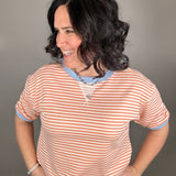Peach/Blue Elbow Sleeve Top Top - Tee STACCATO