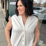 Ivory Button Front Vest Tops- Cardigans DOE & RAE