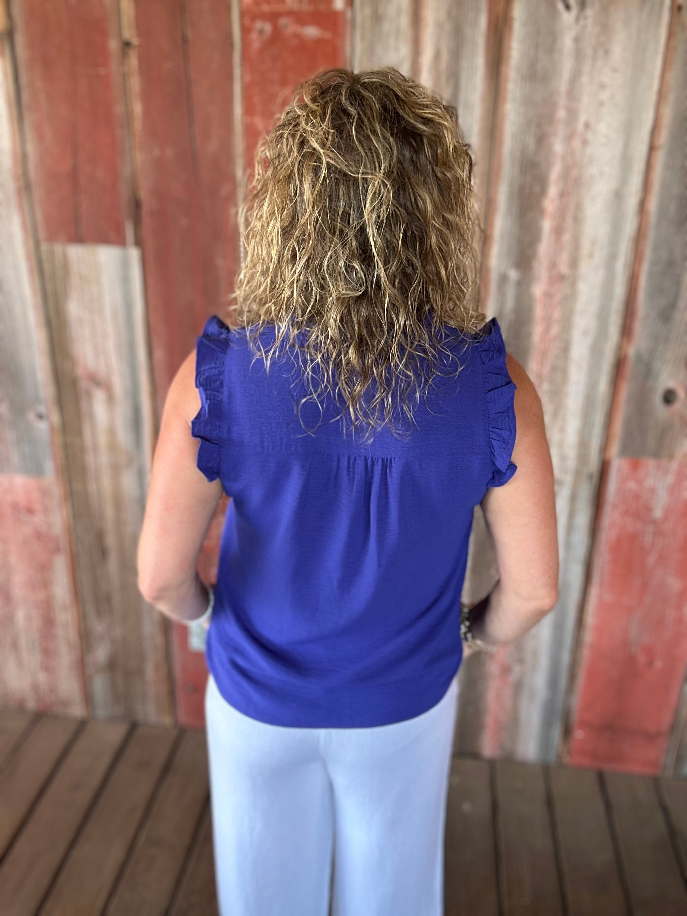 Royal Frill Split Neck Blouse Tops- Blouses STACCATO