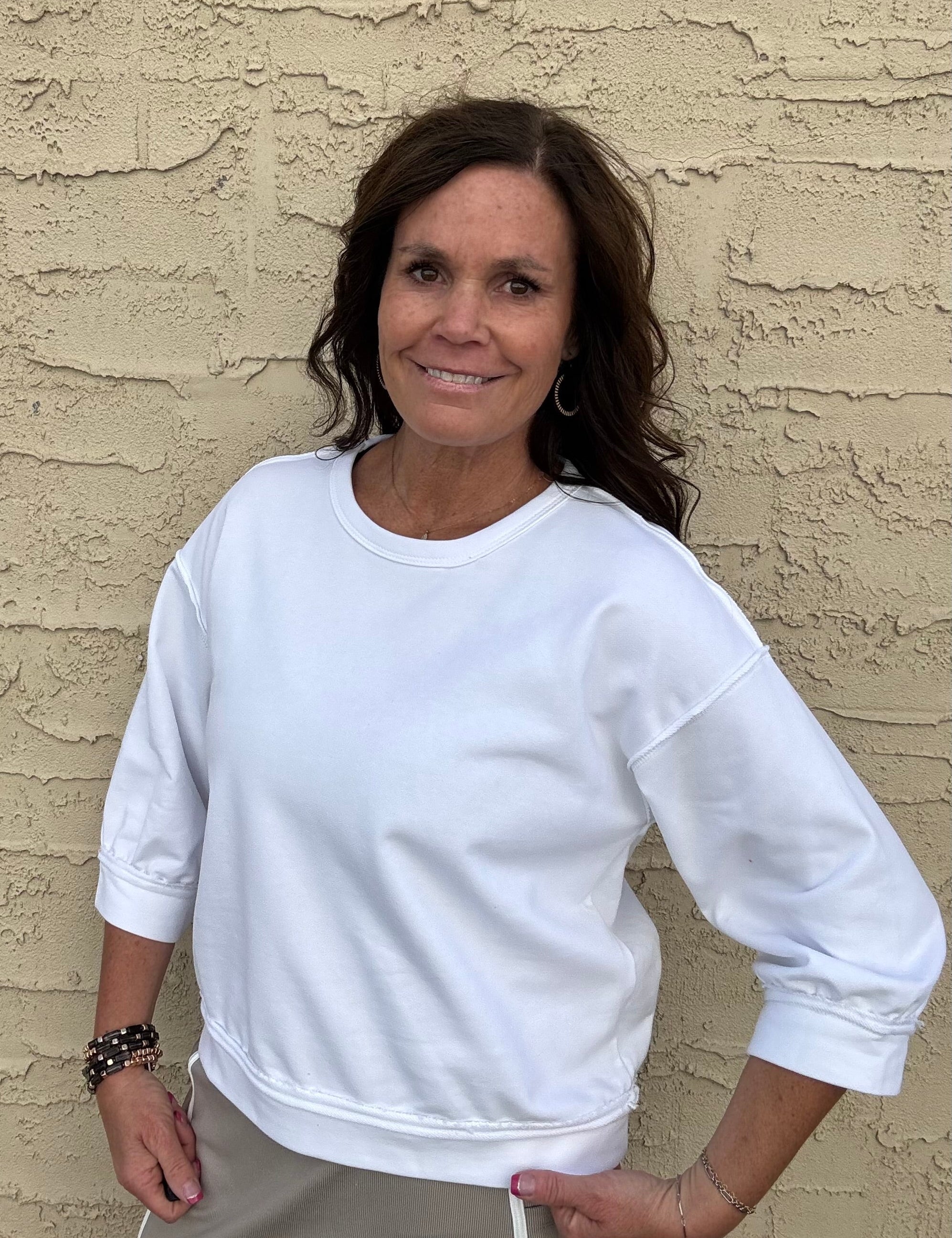 White Reverse Seam Top Top- Sweatshirt JODIFL