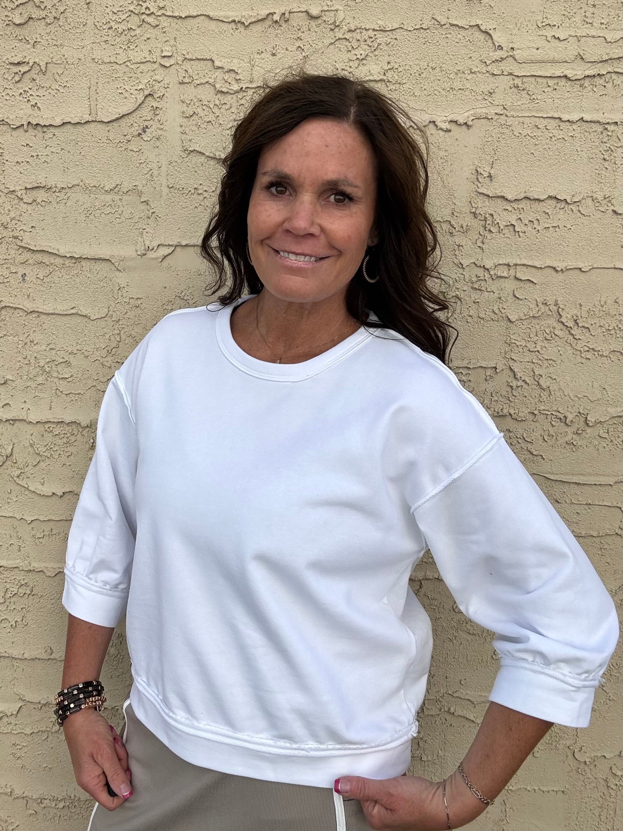 White Reverse Seam Top Top- Sweatshirt JODIFL