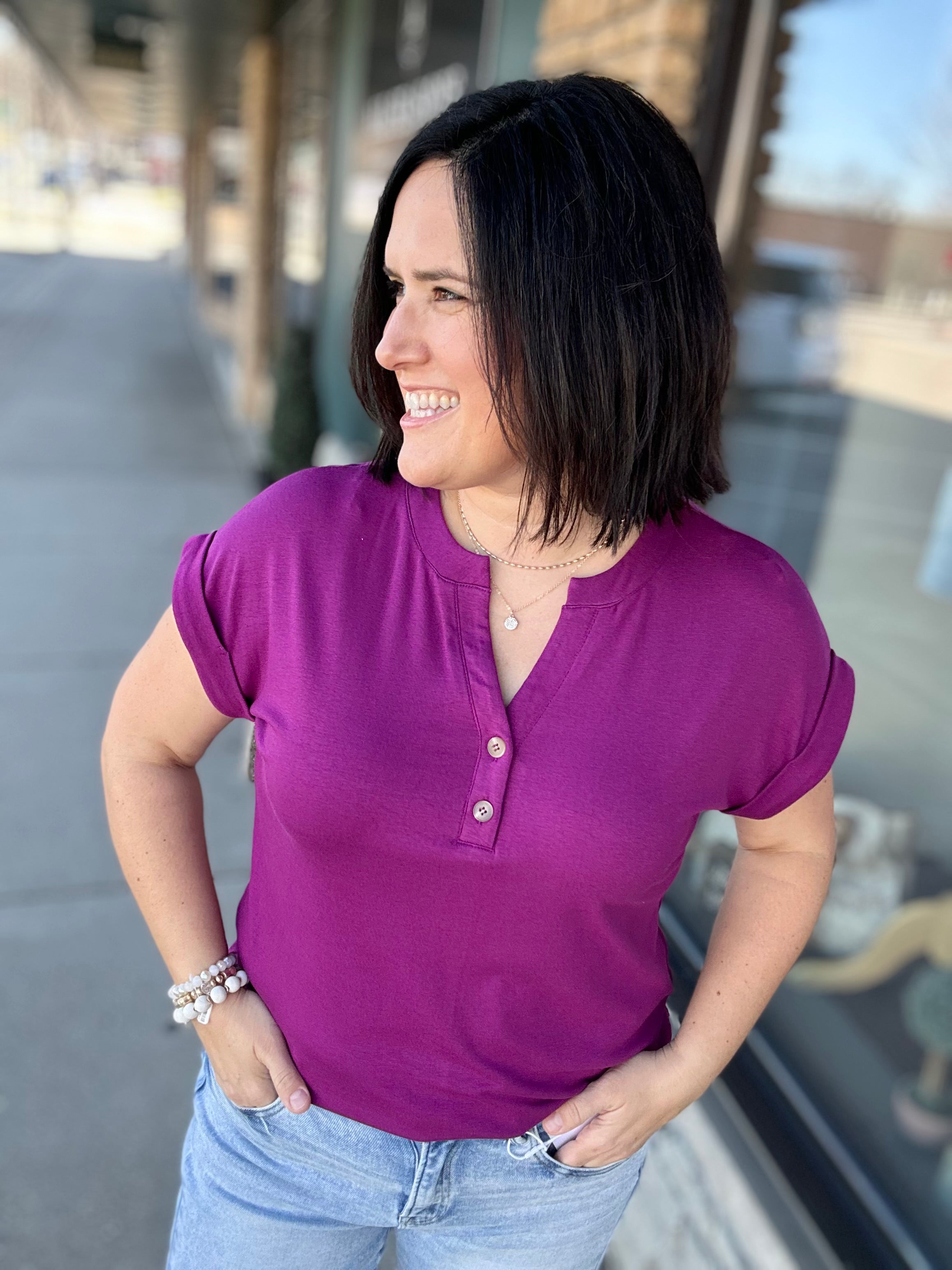 Magenta Henley Top Top - Tee STACCATO