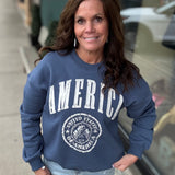 Navy America Graphic Fleece Sweatshirt Top- Sweatshirt BUCKETLIST