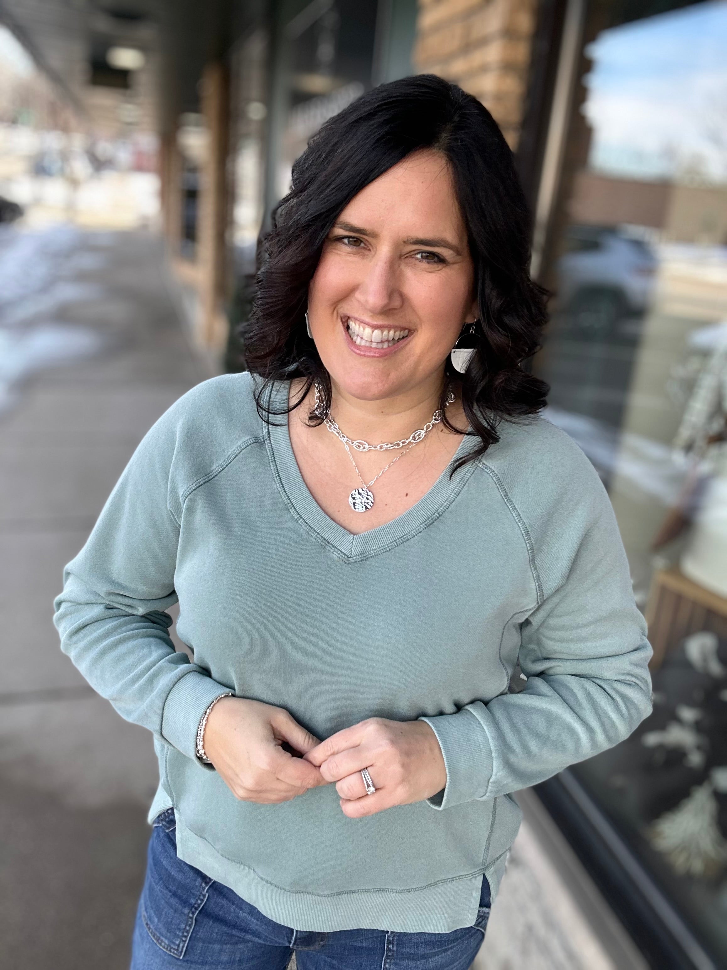 Light Teal Blue Ruby Sweatshirt Top- Sweatshirt THREAD & SUPPLY