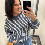 Denim Cloudy Knit Stripe Sweatshirt Top- Sweatshirt TRES BIEN