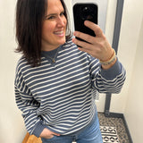 Denim Cloudy Knit Stripe Sweatshirt Top- Sweatshirt TRES BIEN