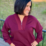 Dark Cherry Quarter Zip Pullover Tops- Sweaters RAE MODE