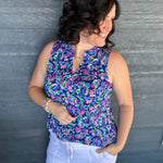 Royal Blue Multi Lizzy Top Tops- Blouses DEAR SCARLETT