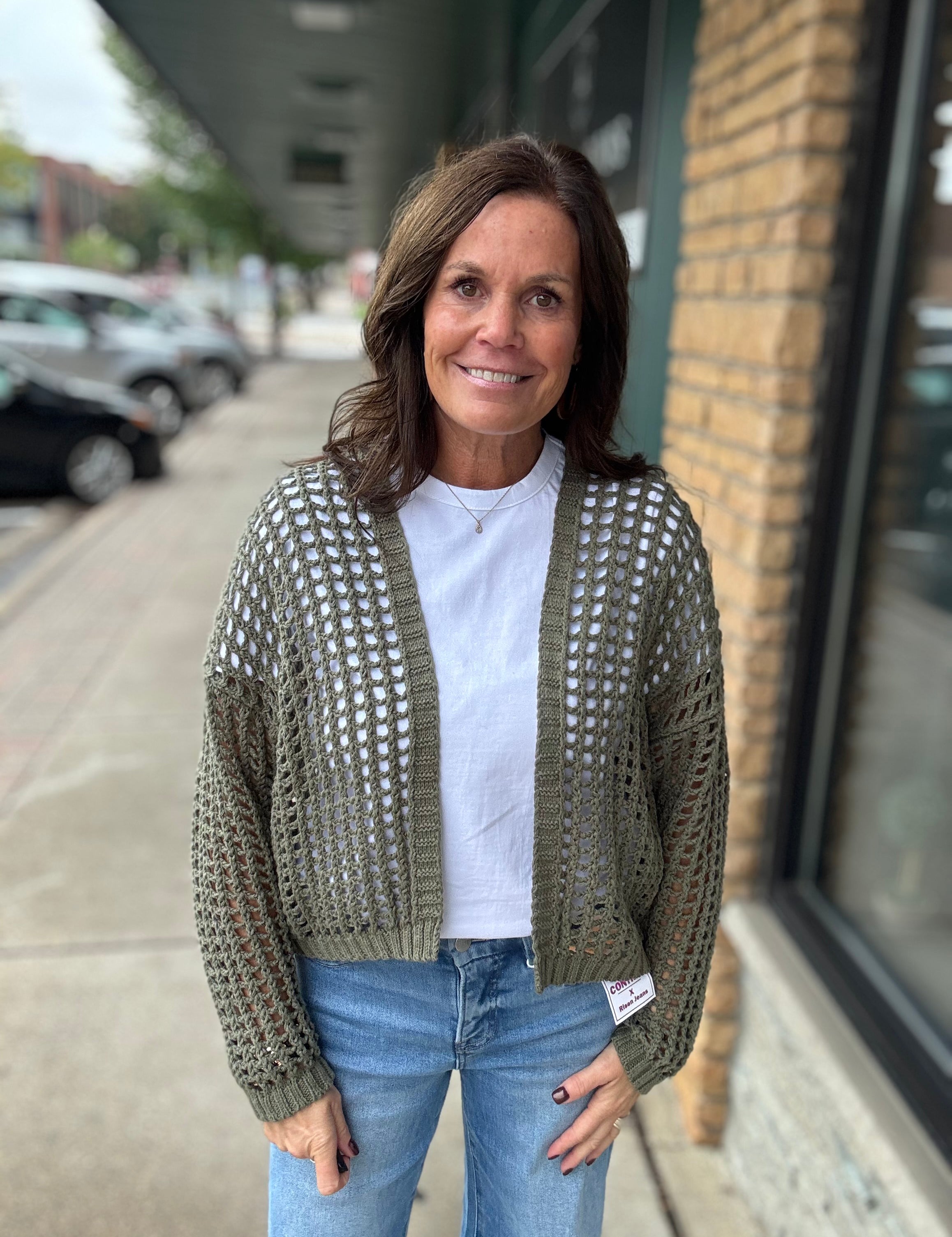 Olive Crochet Open Cardigan DOE & RAE