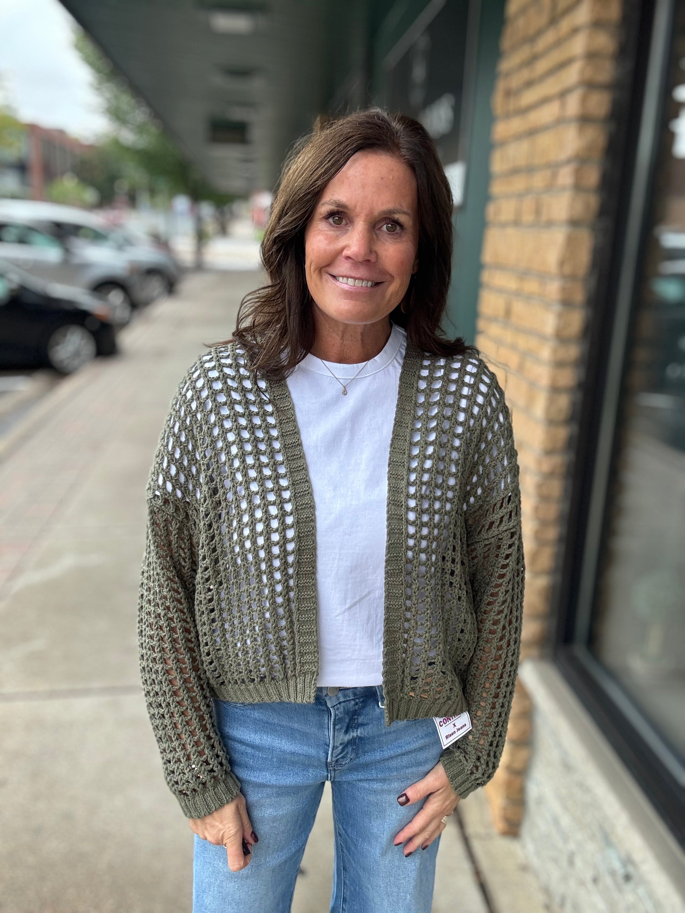 Olive Crochet Open Cardigan DOE & RAE