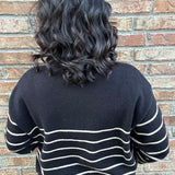 Black Striped Half Button Sweater