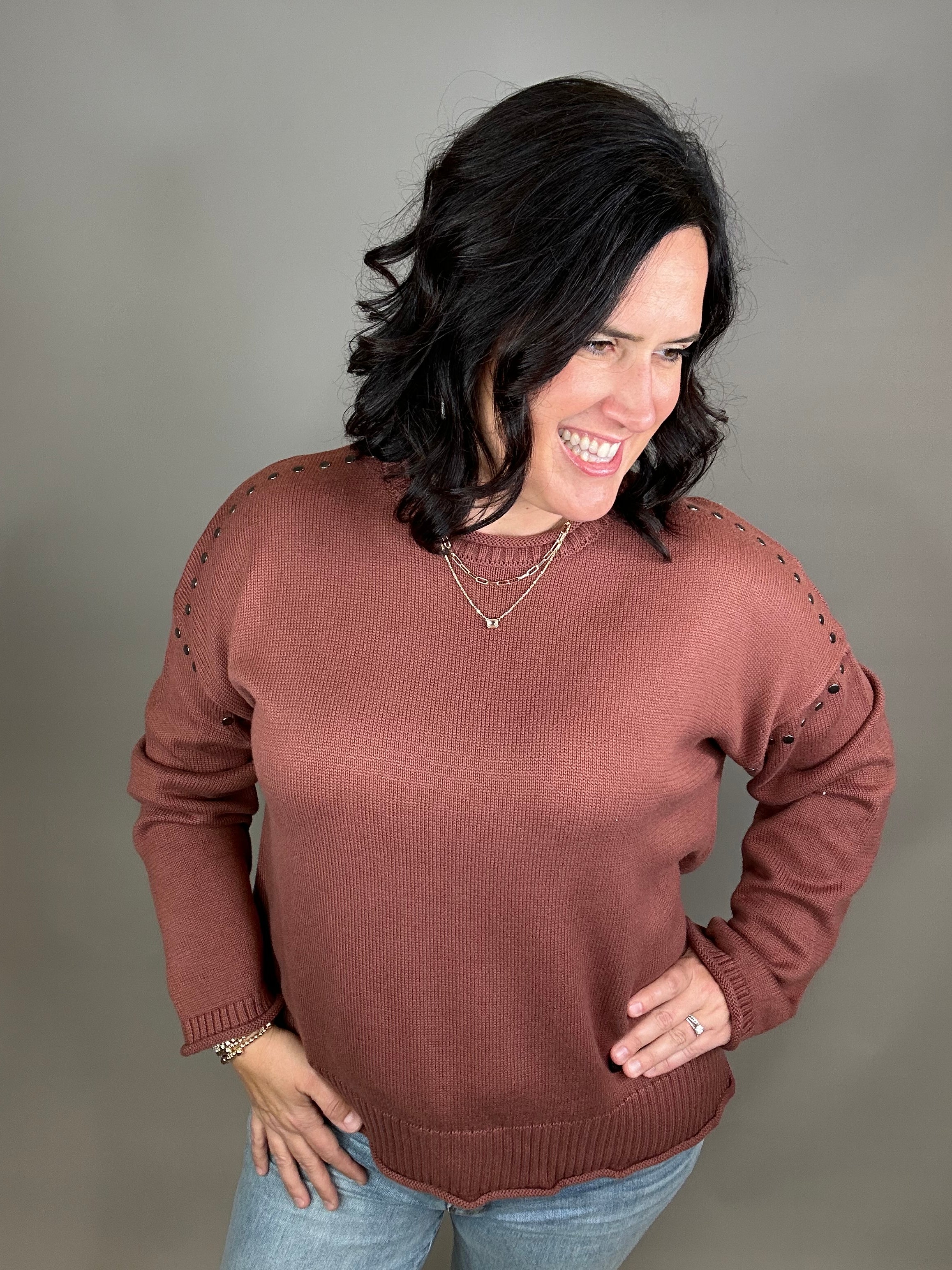 Burlwood Studded Sweater Top - Sweater WISHLIST