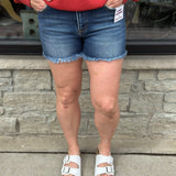 Dark High Rise Fray Hem Shorts Bottoms - Shorts RISEN