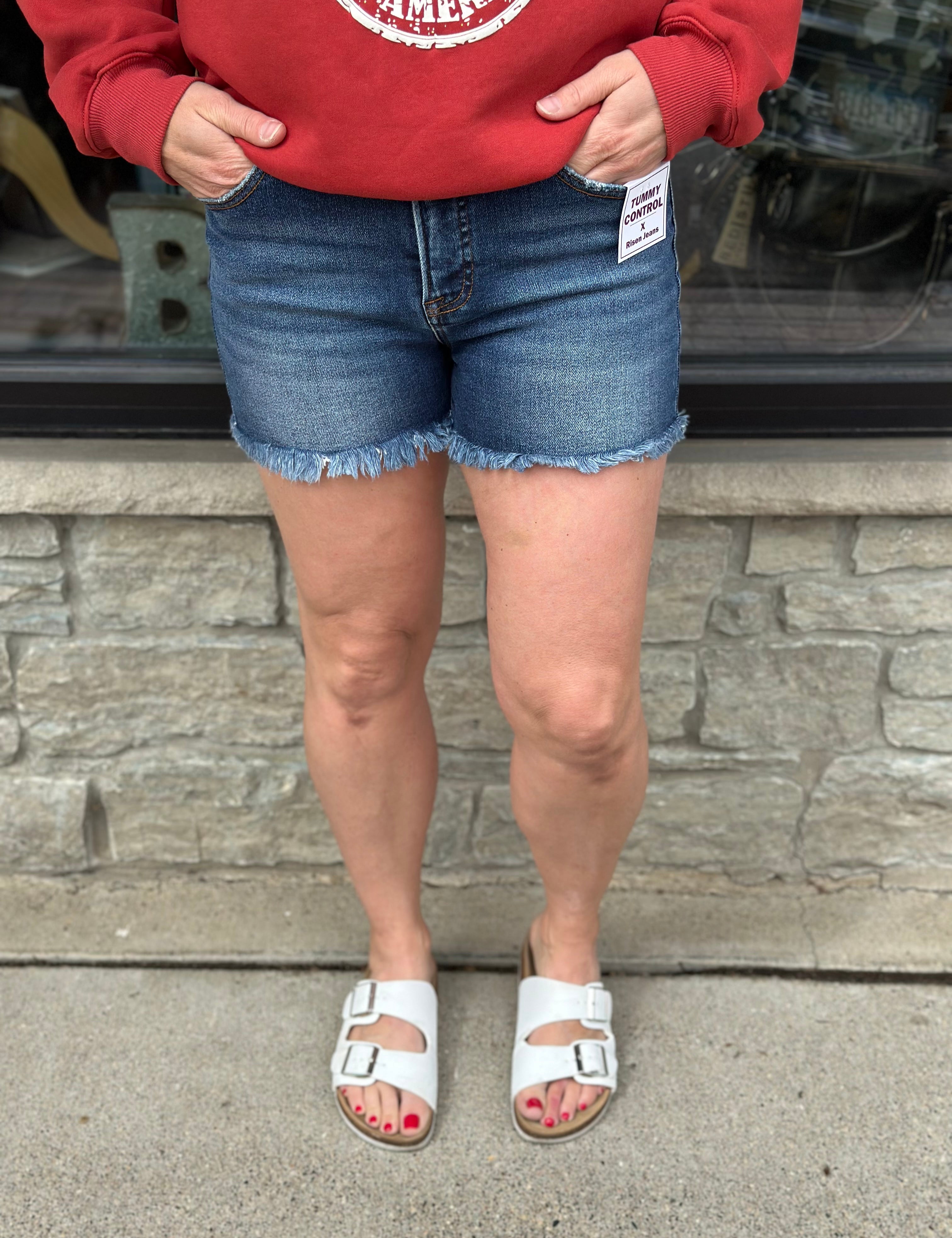Dark High Rise Fray Hem Shorts Bottoms - Shorts RISEN