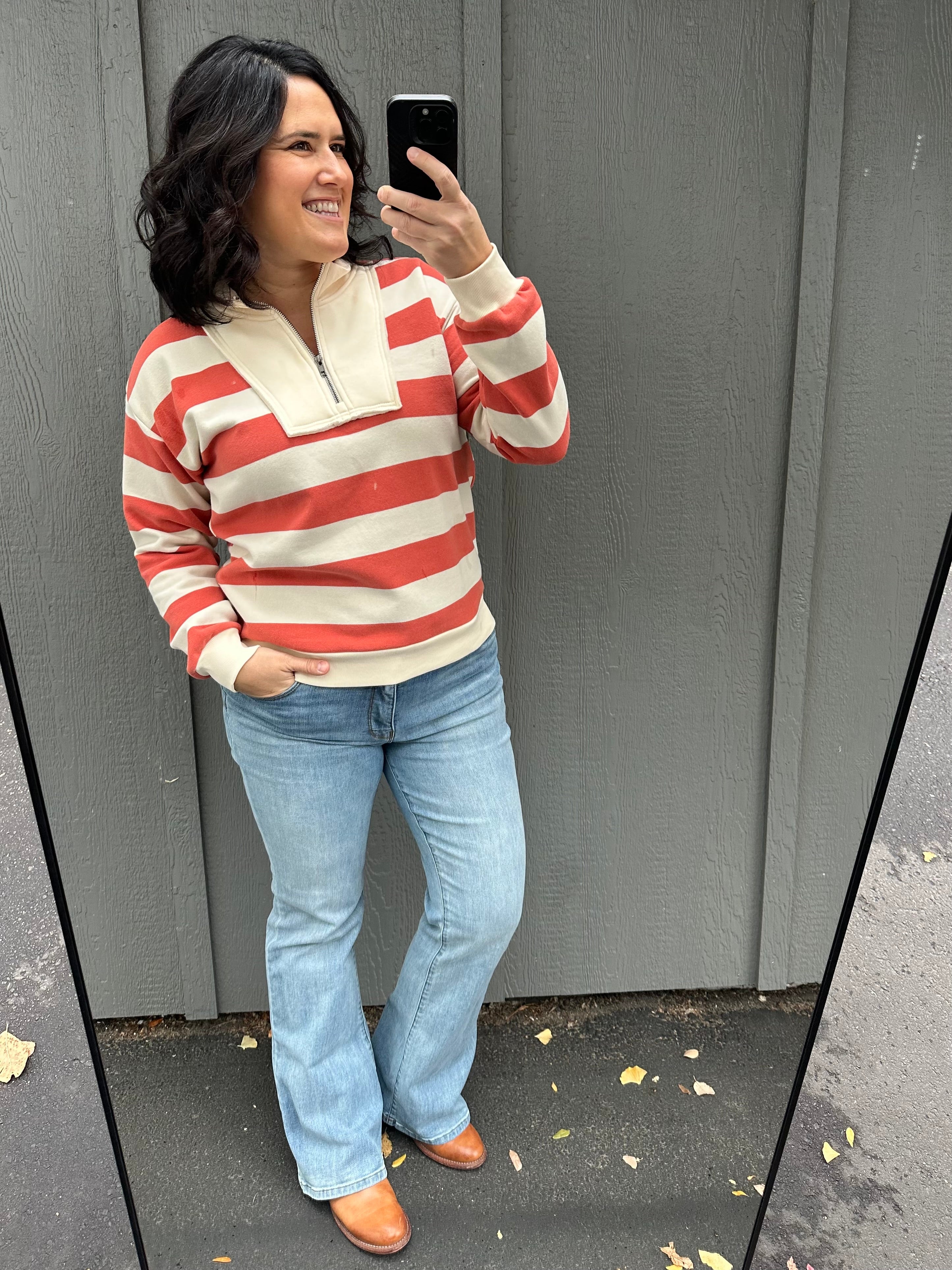 Orange Terry Striped Top Top - Sweatshirt STACCATO
