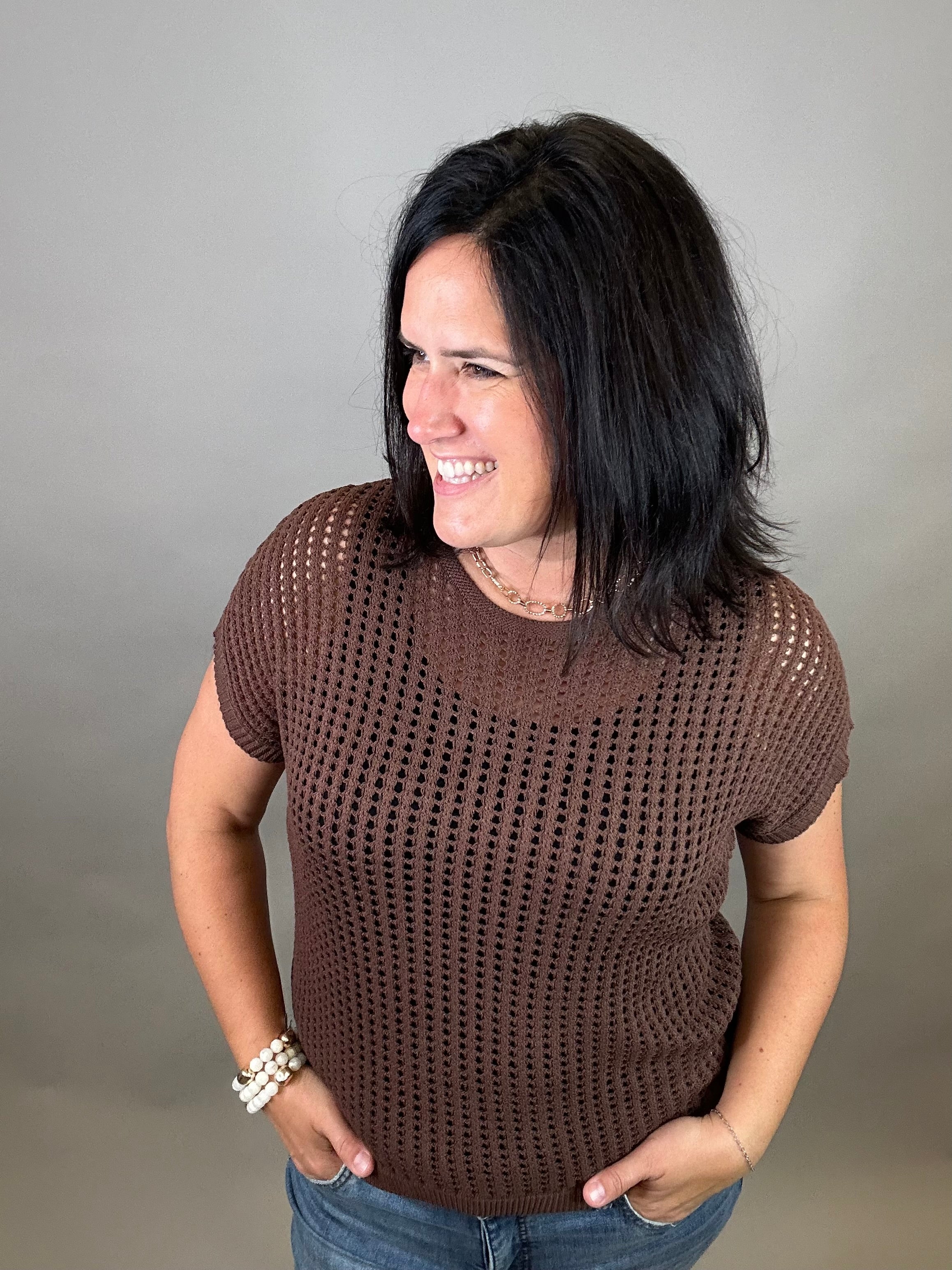 Brown Loose Knit Sweater Top Top - Sweater ZENANA