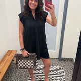 Black Frilled Split Neck Dress Dresses STACCATO
