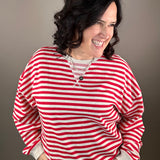 Red/Grey Striped Pullover Top- Sweatshirt MIOU MUSE