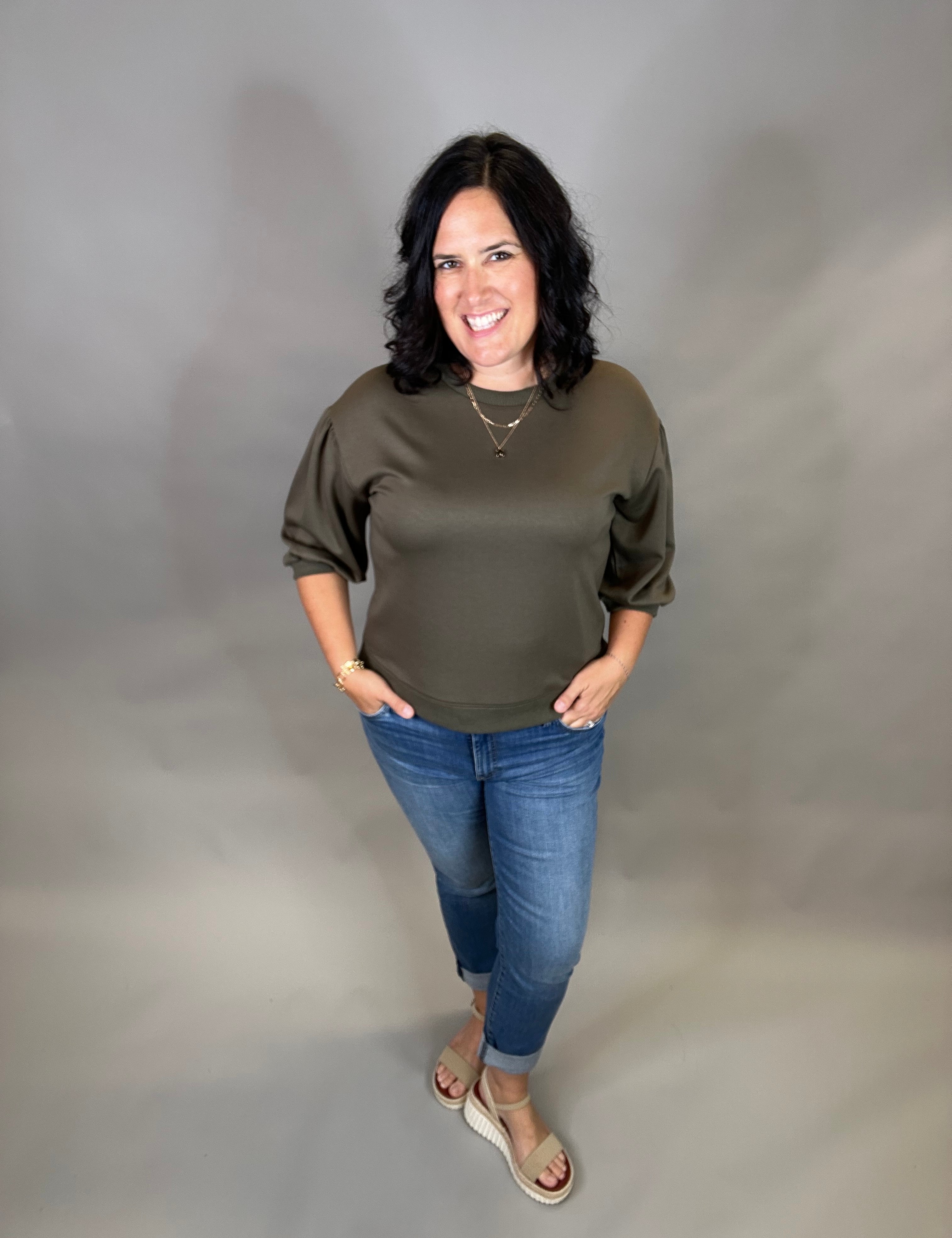 Olive Peasant Sweatshirt Top Top - Sweatshirt JODIFL
